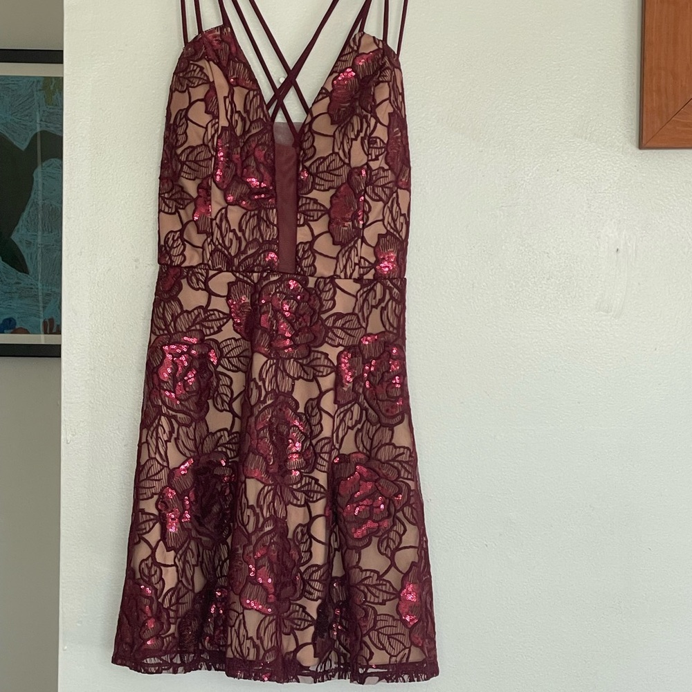 sparkly lace mini dress